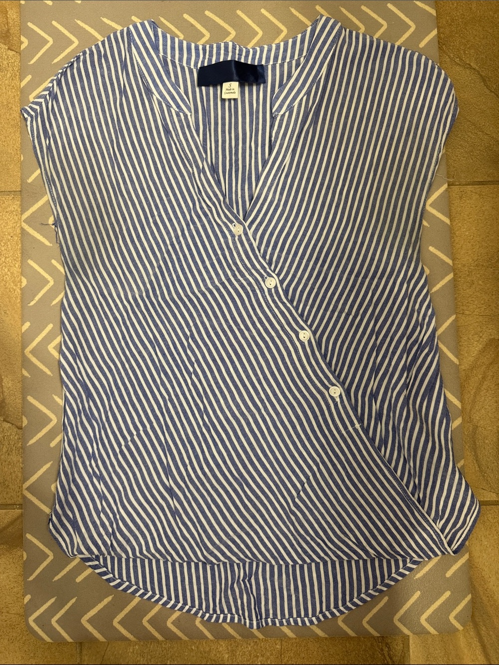 Women's Blue and White Striped Wrap-Front Top